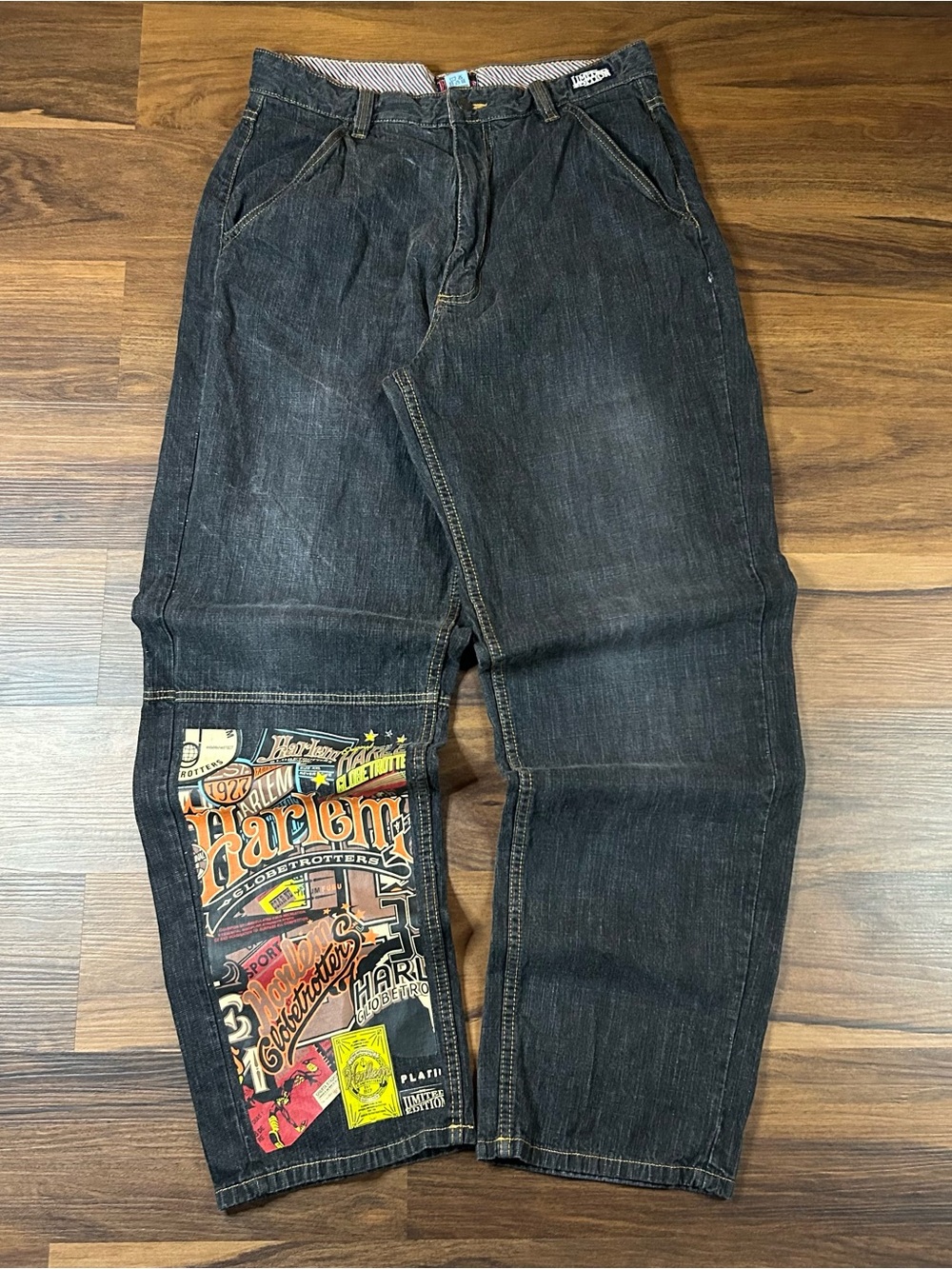 Vintage Y2K FUBU platinum limited edition Harlem globetrotter black faded jeans